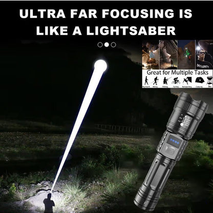⏰ LAST DAY 50% OFF 🔦 High-Power Rechargeable Zoom Flashlight – 2000LM, Power Bank & Digital Battery Display