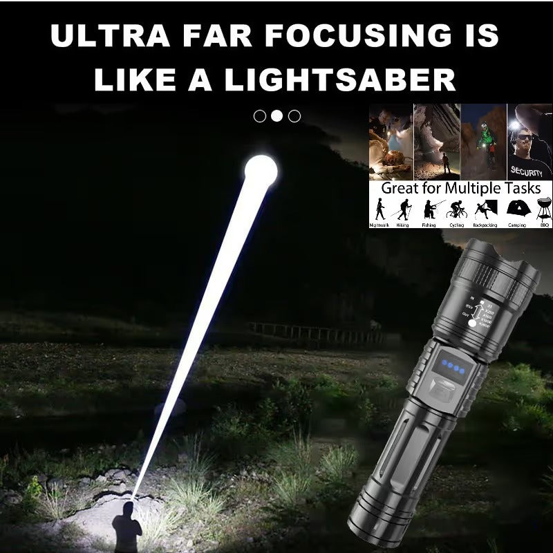 🔦 Rechargeable LED Tactical Flashlight - Zoom Beam & USB Power Bank 🔋