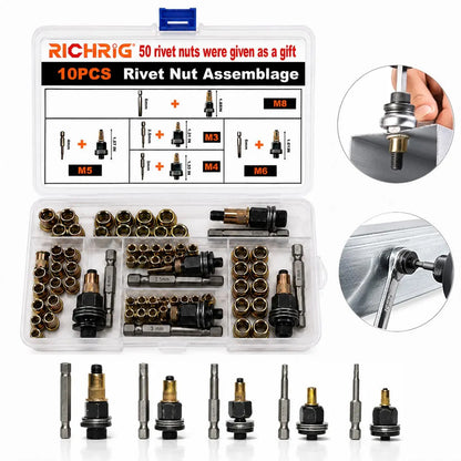 🔩 48% OFF 5-Size Rivet Nut Adapter Kit – M3 to M8 for Drills, Wrenches & DIY Metalwork