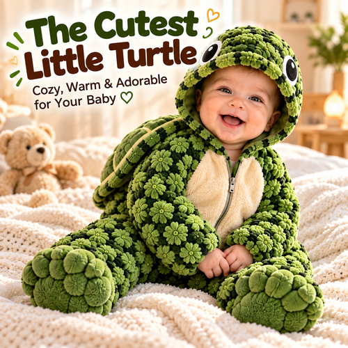 Little Turtle Plush 3D Shell Baby Onesie – Cute Hooded Cozy Romper
