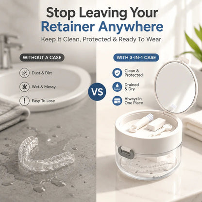 🦷 All-in-One Retainer Cleaning Case with Mirror Brush & Soaking Tray