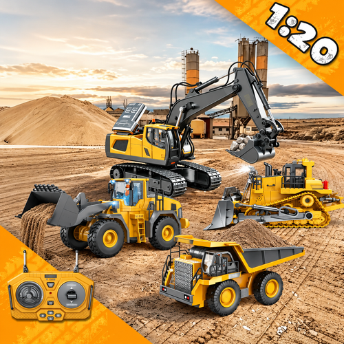 4-Vehicle RC Construction Set🚜 Built For Little Builders