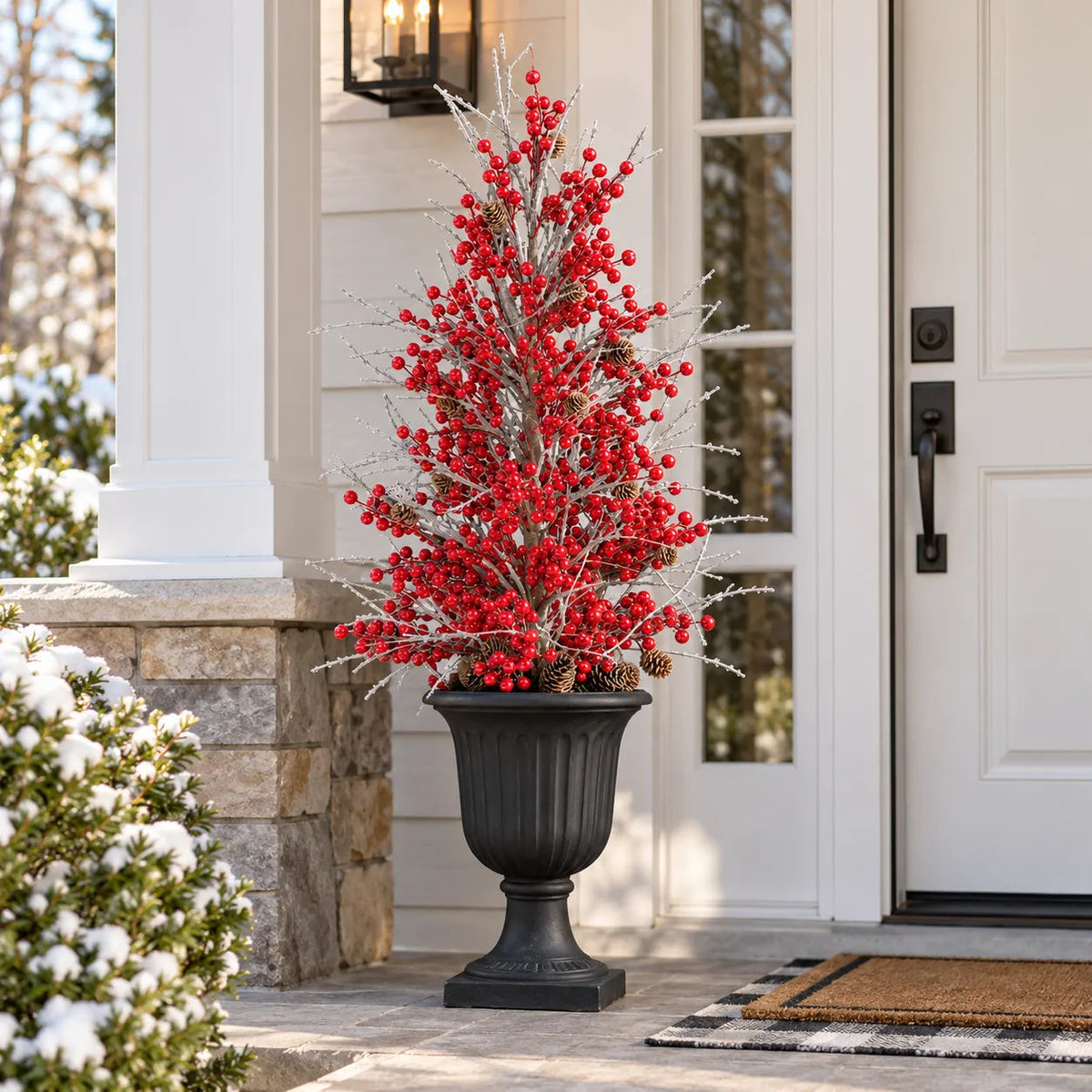 Pre-Lit Frosted Red Berry Christmas Urn Filler