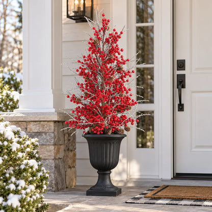 Pre-Lit Frosted Red Berry Christmas Urn Filler