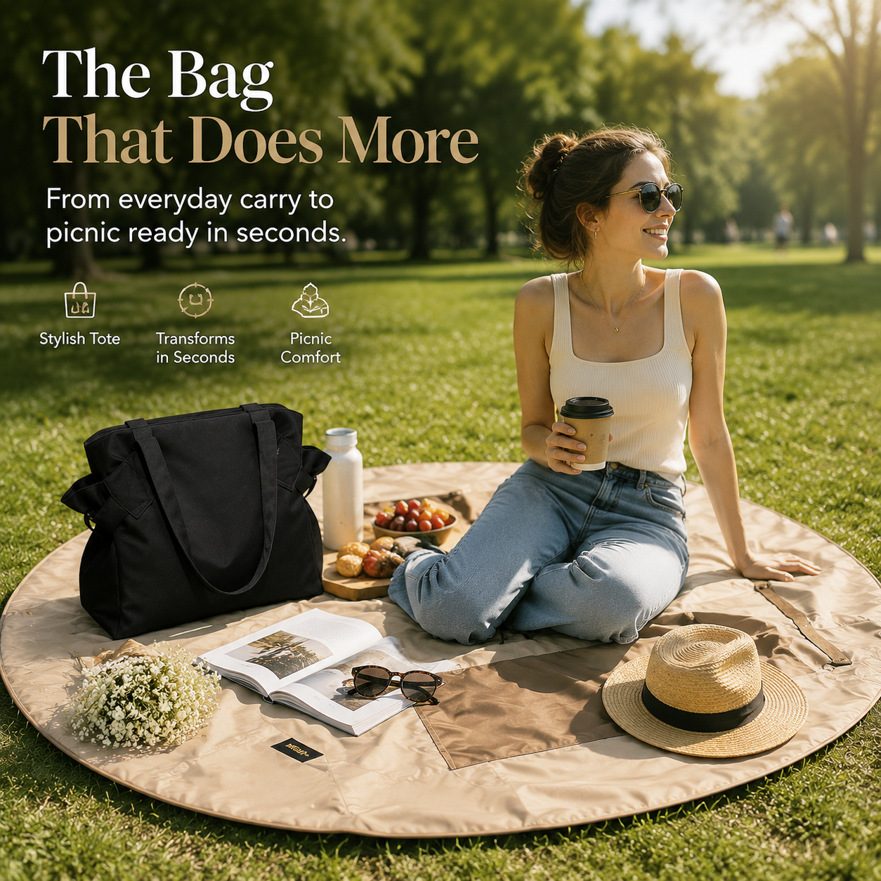 2-in-1 Convertible Tote Bag and Picnic Blanket