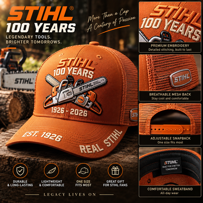 🌲 STIHL 100th Anniversary Commemorative Trucker Cap with Breathable Mesh Back 🧢