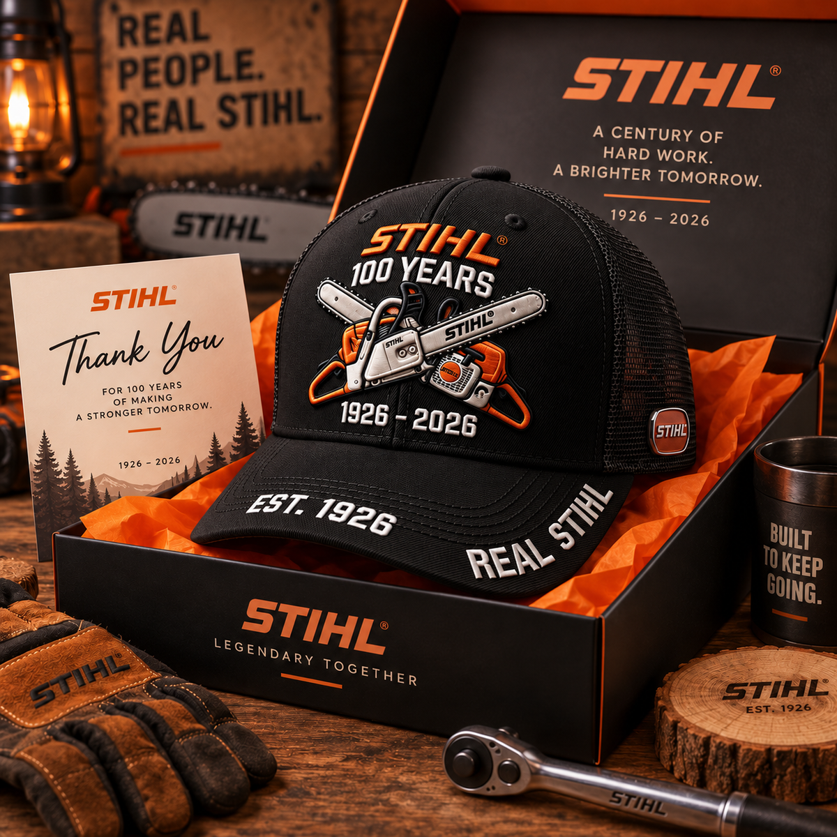 🌲 STIHL 100th Anniversary Commemorative Trucker Cap with Breathable Mesh Back 🧢