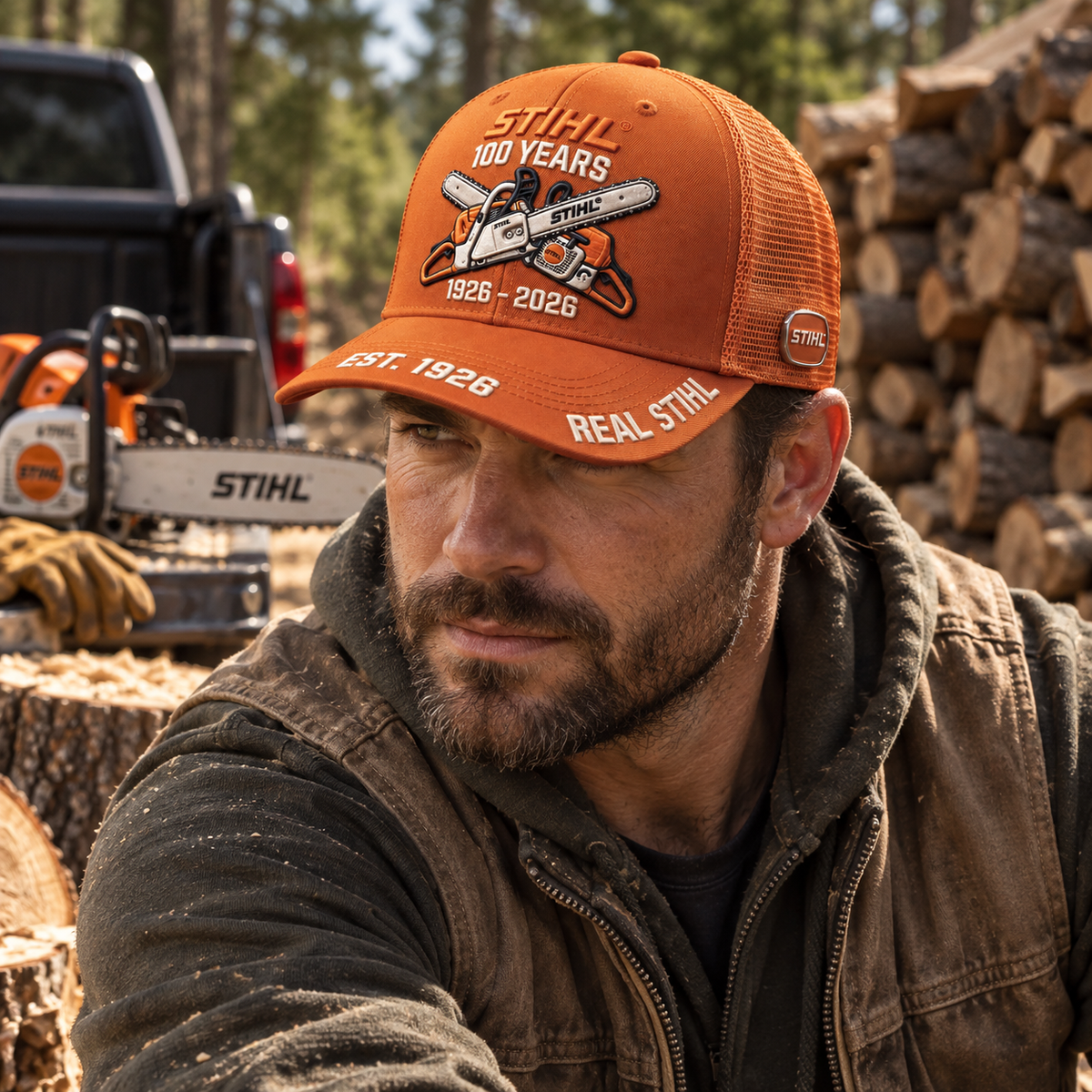 🌲 STIHL 100th Anniversary Commemorative Trucker Cap with Breathable Mesh Back 🧢