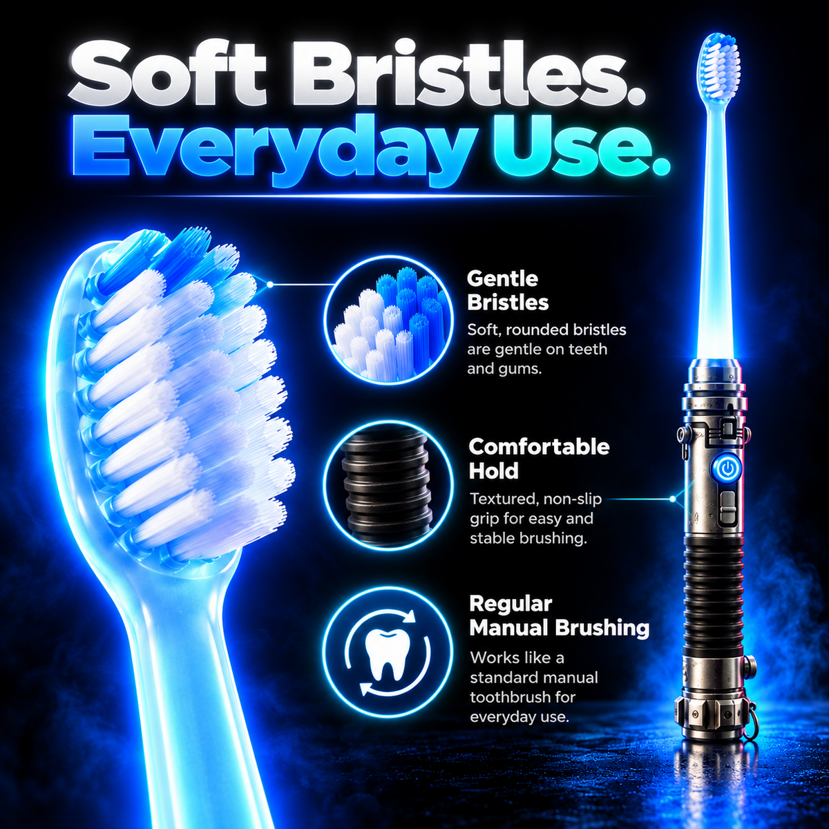 ✨ Glow Brush LED Manual Toothbrush - Fun Light-Up Soft Bristle Toothbrush