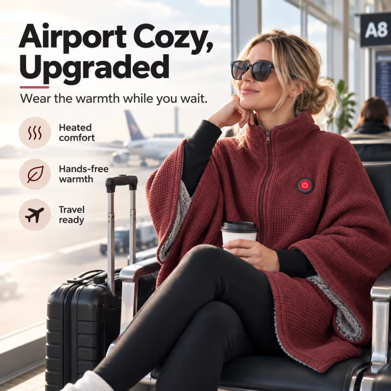 Limited-Time Discount🔥 Wearable Heated Poncho Blanket – Zip-Up Hands-Free Warmth for Home & Travel