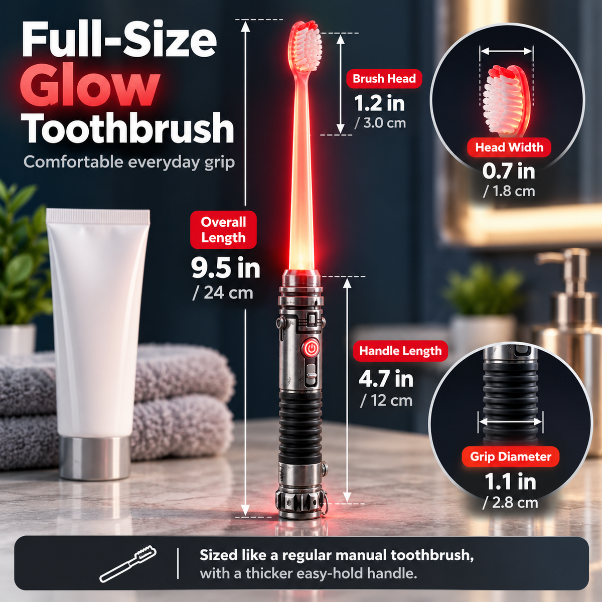 ✨ Glow Brush LED Manual Toothbrush - Fun Light-Up Soft Bristle Toothbrush