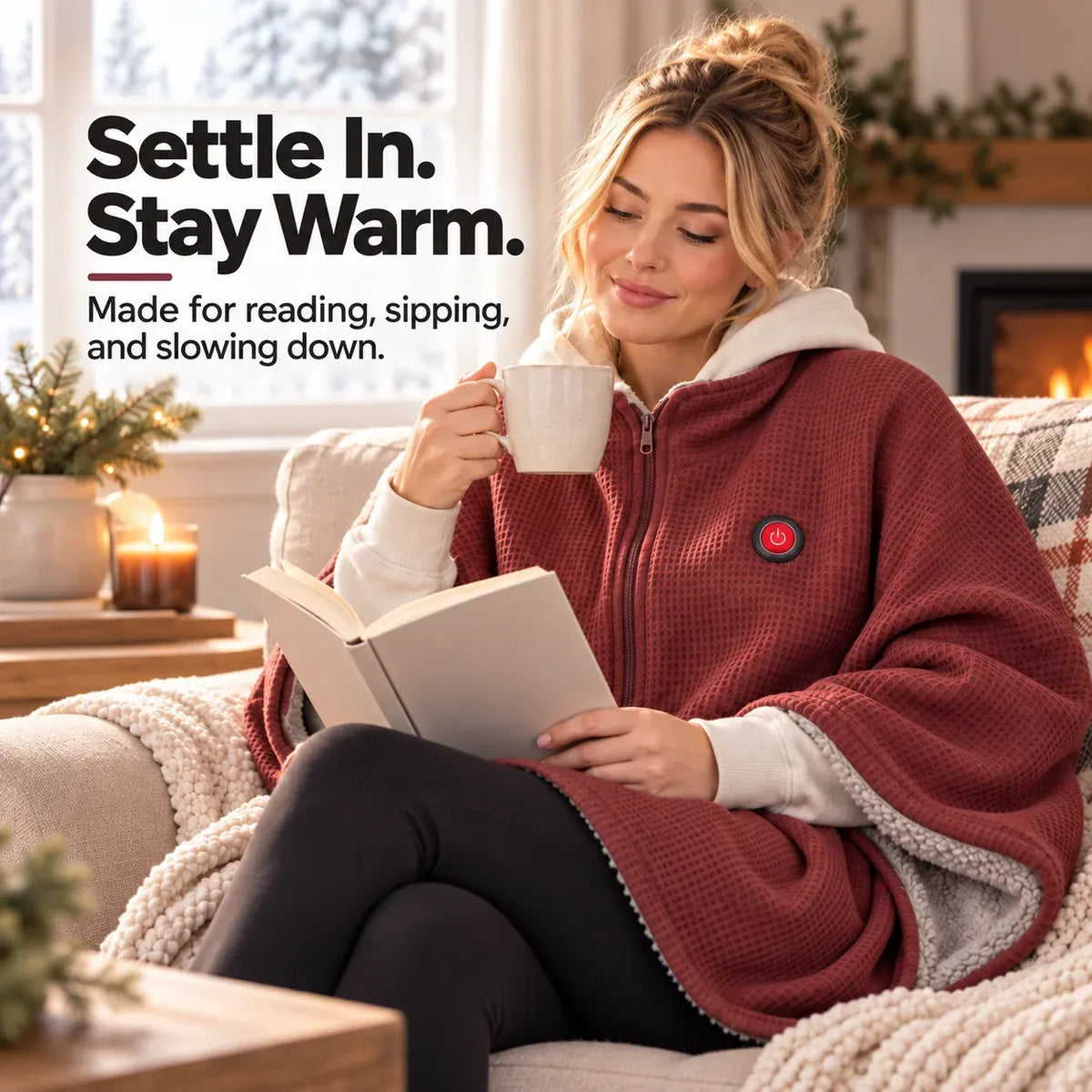 Limited-Time Discount🔥 Wearable Heated Poncho Blanket – Zip-Up Hands-Free Warmth for Home & Travel