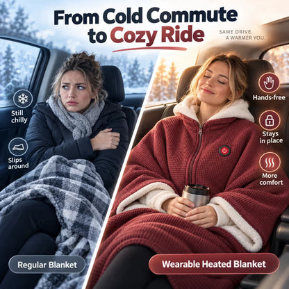 Limited-Time Discount🔥 Wearable Heated Poncho Blanket – Zip-Up Hands-Free Warmth for Home & Travel