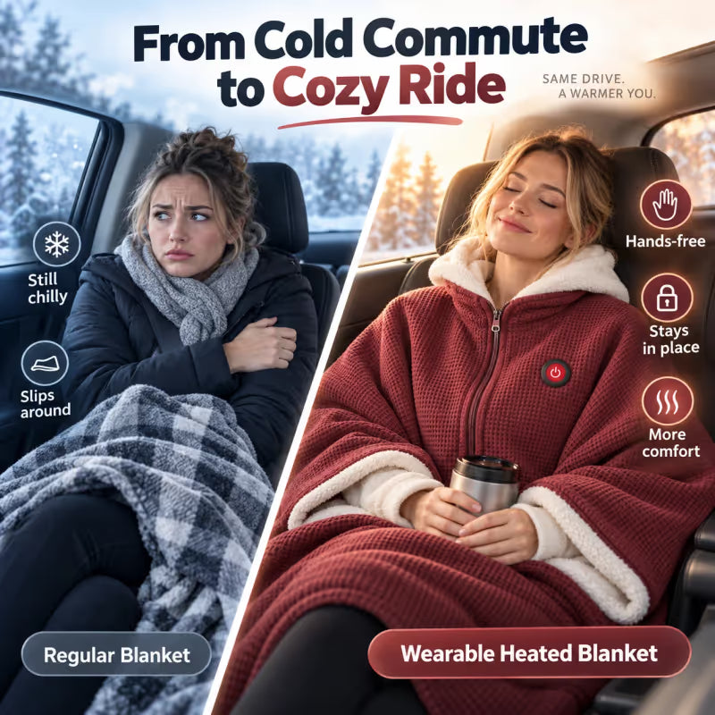 Limited-Time Discount🔥 Wearable Heated Poncho Blanket – Zip-Up Hands-Free Warmth for Home & Travel