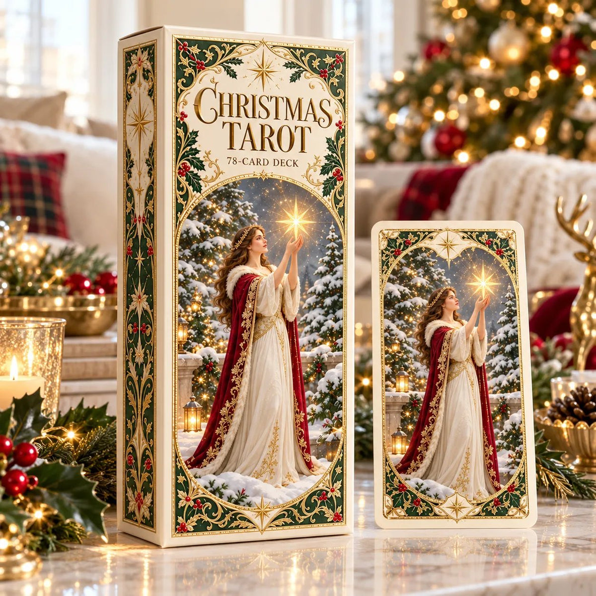 Last Day 49% OFF🎉-🔮  Complete 78-Card Christmas Holiday Tarot Deck with Guidebook & Gift Box 🎄
