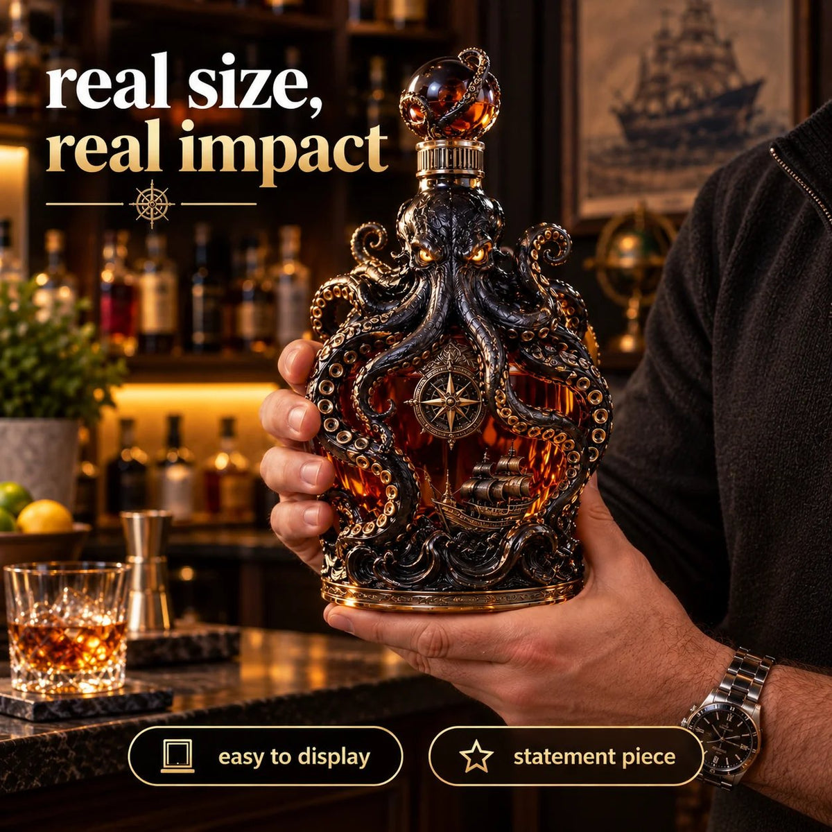 🐙 Mythic Kraken Whiskey Decanter with Sculpted Tentacles & Collector's Gift Box ⚓