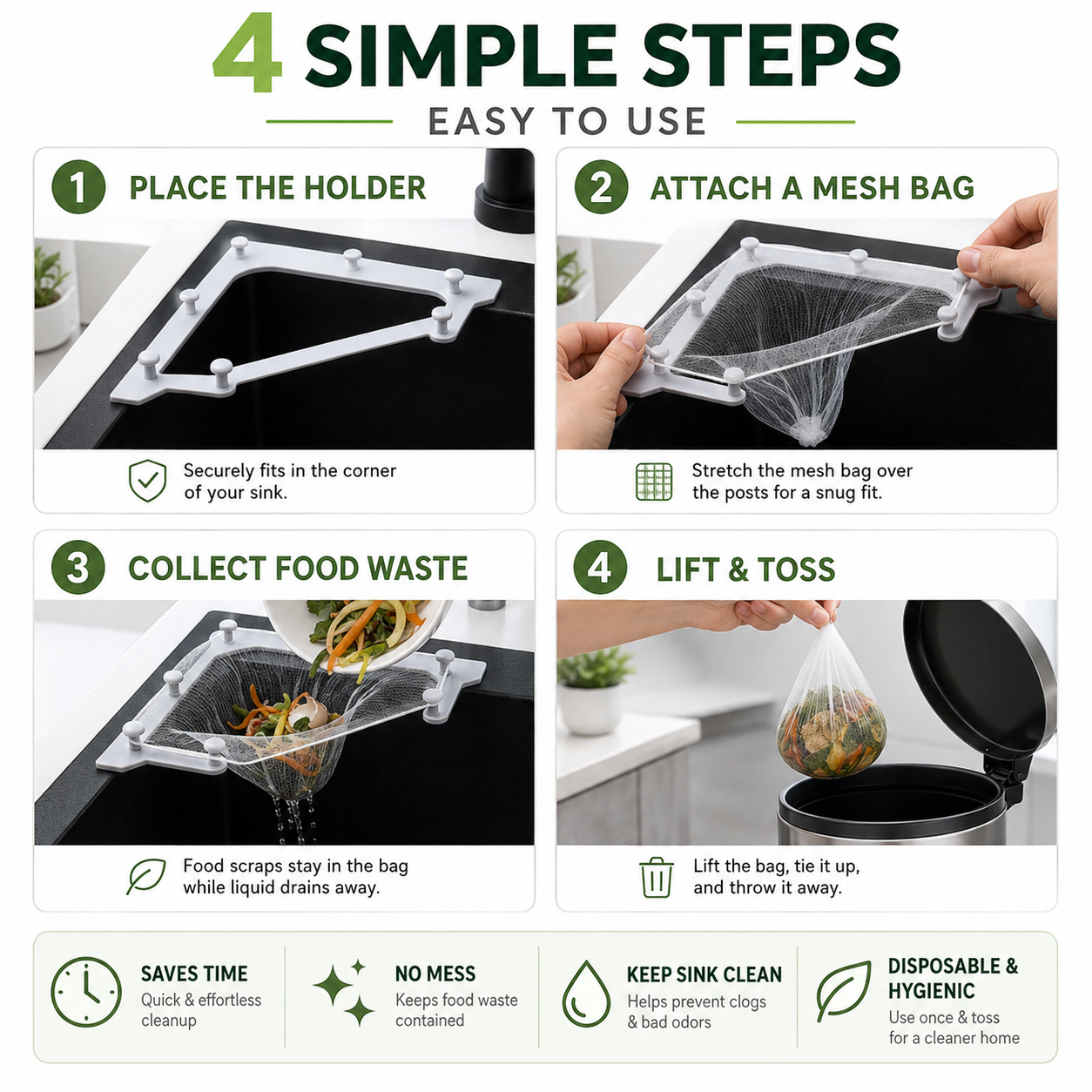 🔥 50% OFF Upgraded Sink Drain Rack ✨ 50 Filter Bags Included For Easy Cleanup