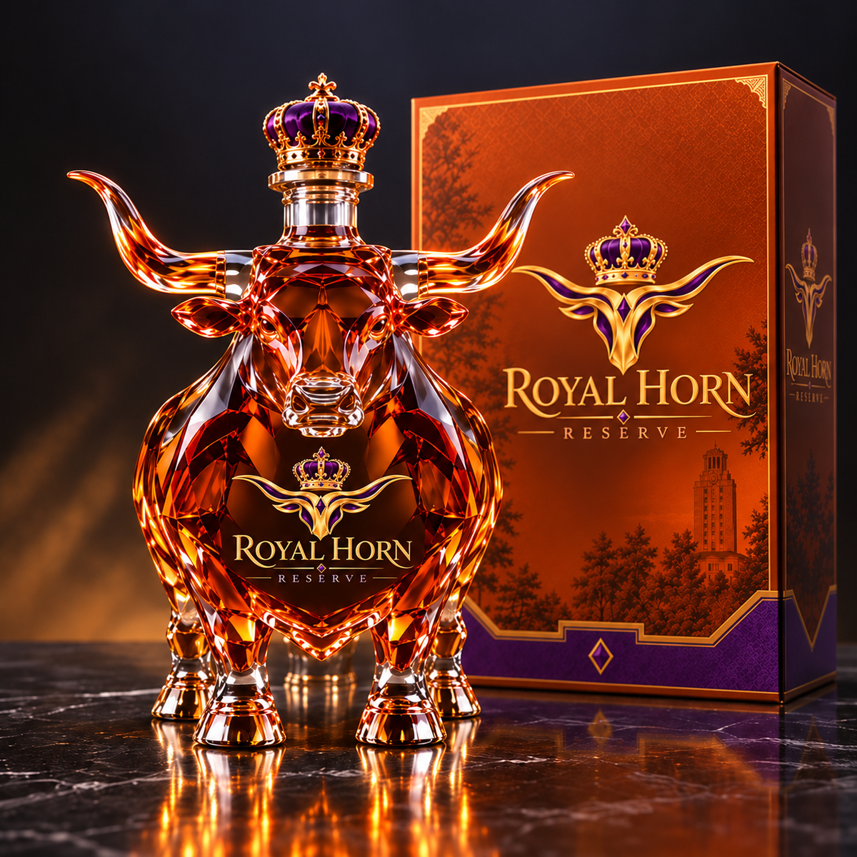 🐂 Texas Longhorn Collector’s Bottle 👑 Sculpted Display & Gift Box