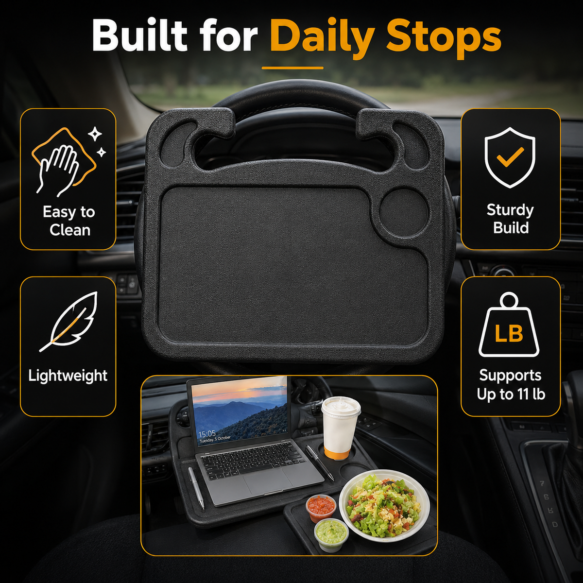 🔥48% OFF 2-in-1 Steering Wheel Desk 🚗 Turn Parked Time Into Useful Time