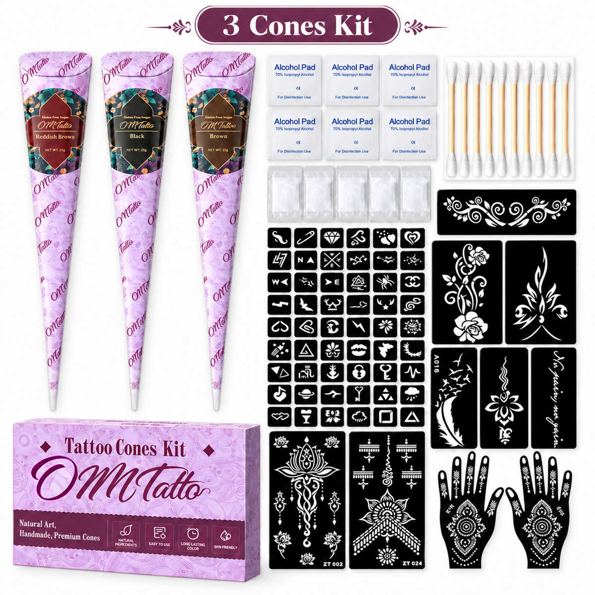 🌸 Henna Tattoo Kit with Stencils – Temporary Body Art Cones for Hands & Creative Designs ✨