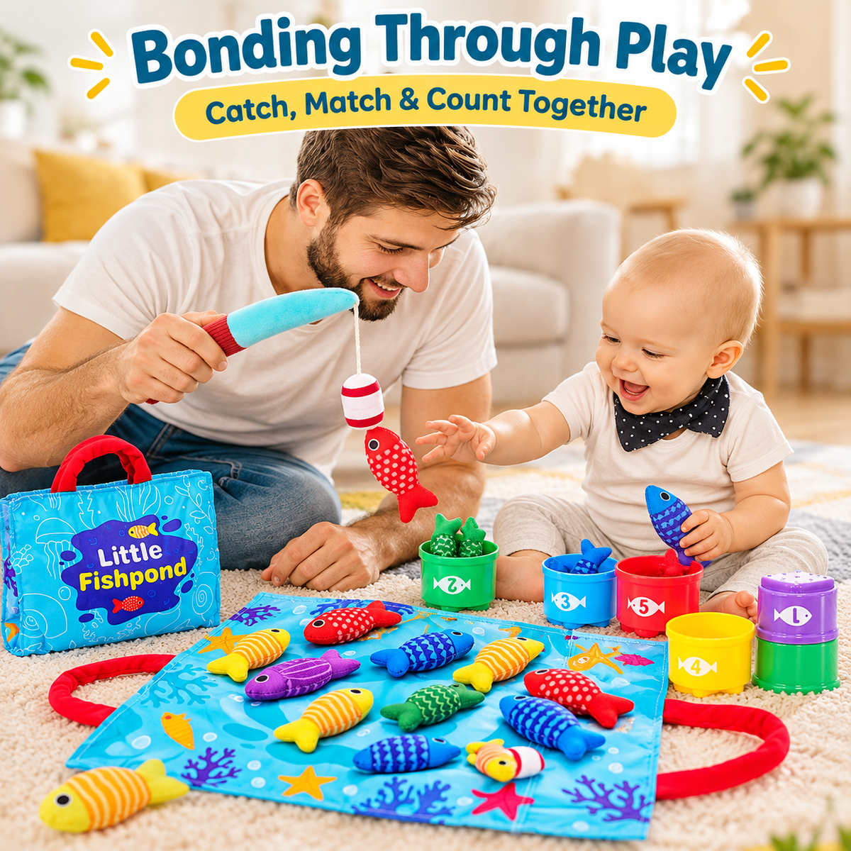 🐟 22-Piece Soft Fishing Toy Set – Color Matching & Early Learning Fun for Babies & Toddlers