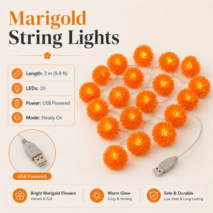 🎃 40% OFF Today 🌼 Orange Marigold LED String Lights – Light Up Your Halloween with a Warm Floral Glow ✨
