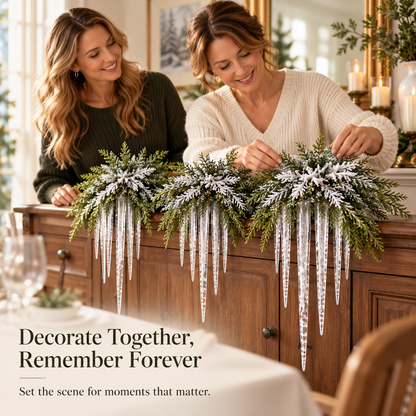 Snow-Frosted Cedar & Icicle Hanging Accent