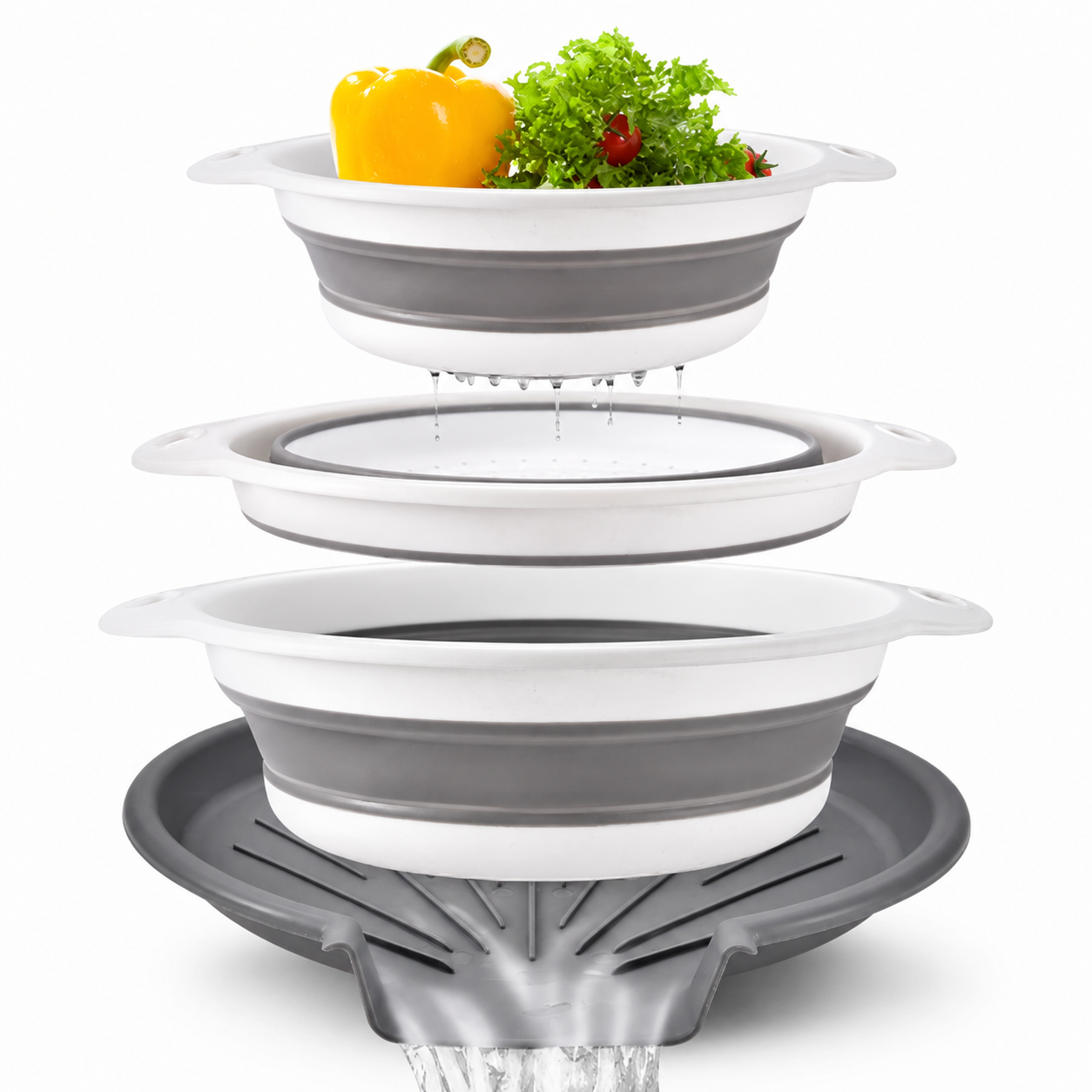 🥗 Collapsible Colander Set – Self-Draining Silicone Strainers with 3 Sizes for Space-Saving Kitchen Prep