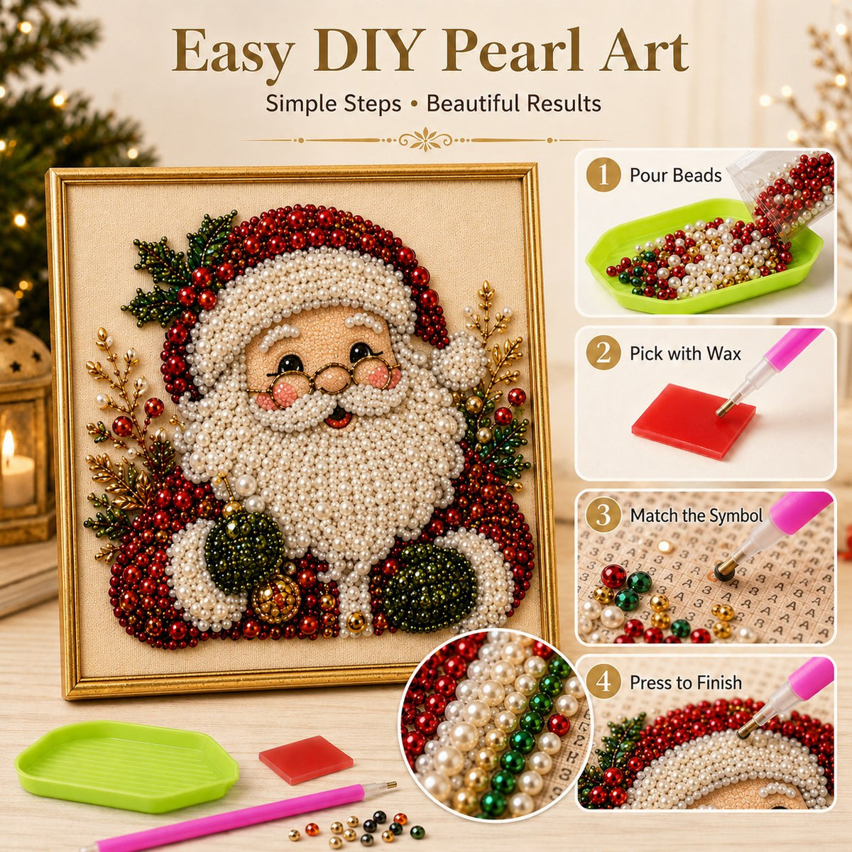 ✨ 3D Christmas Shimmering Pearl Art Diamond Painting DIY Craft Kit 🎄