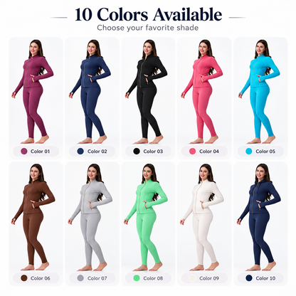 ✨ Sculpt-Seamless 2-Piece Athletic Performance Jacket & High-Waist Leggings Active Set 🏃‍♀️