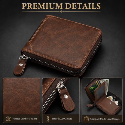 💼 Vintage Zip-Around Men's Wallet - Compact PU Leather Bifold Wallet