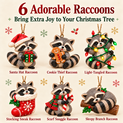 🦝Adorable Christmas Raccoon Ornaments