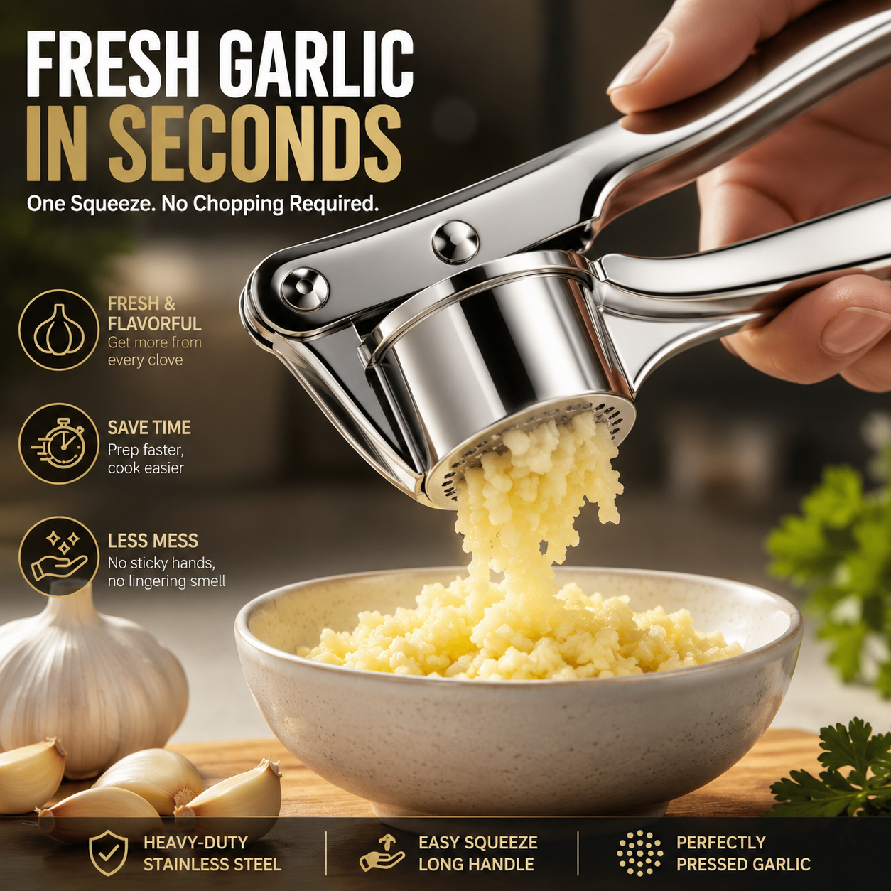 🔥 50% OFF Heavy-Duty Garlic Press 🧄 Easy Squeeze & Fast Mincing
