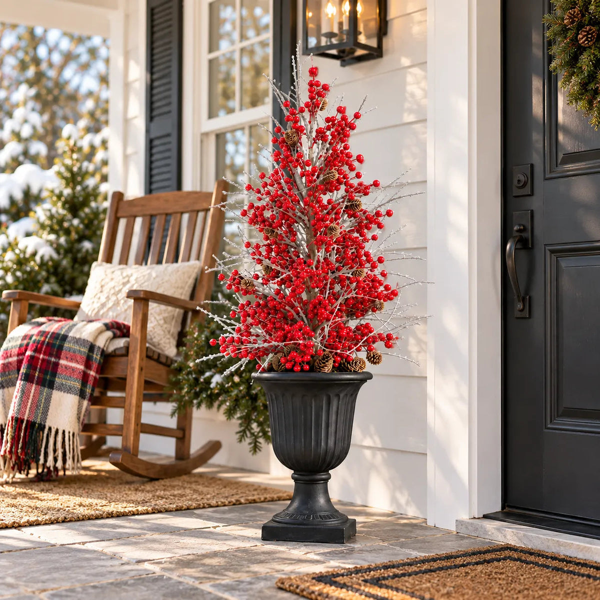 Pre-Lit Frosted Red Berry Christmas Urn Filler
