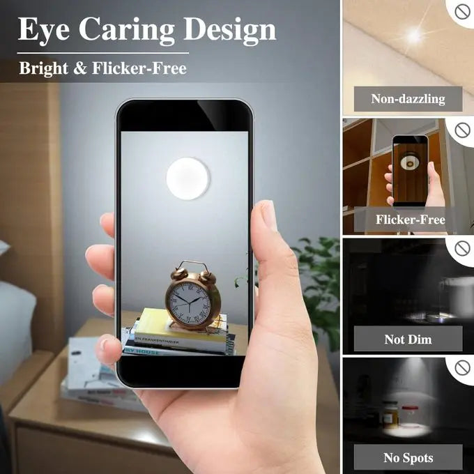eye-caring, flicker-free LED light feature tested through a smartphone camera display.