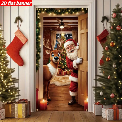 🎅55% OFF Santa & Reindeer Christmas Door Banner – Realistic 2D-Effect Holiday Decor