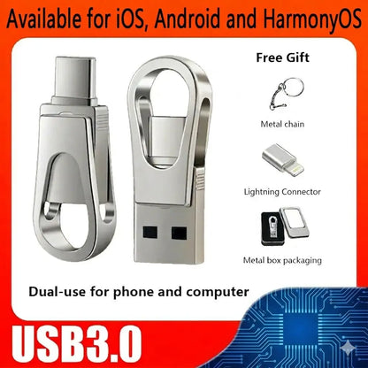 📱 3-in-1 Mobile USB 3.0 Flash Drive – USB-C, USB-A & Lightning File Transfer