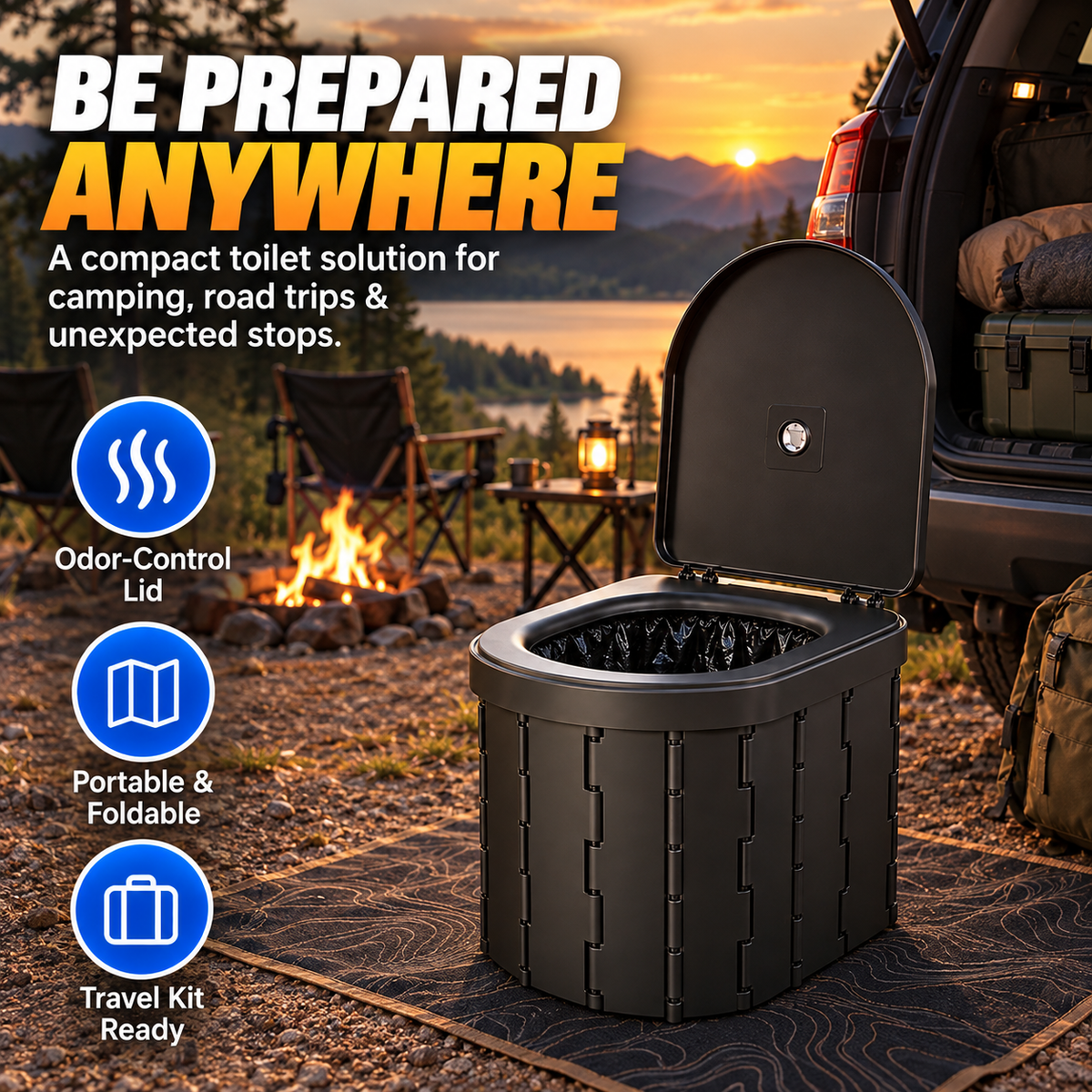 🚗 Portable Folding Car Toilet – Compact Travel & Camping Emergency Toilet