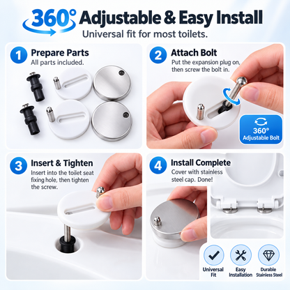 🔥 49% OFF 2 Pack Universal Toilet Seat Hinge Replacement Kit 🔧 Top-Fix Expansion Bolts
