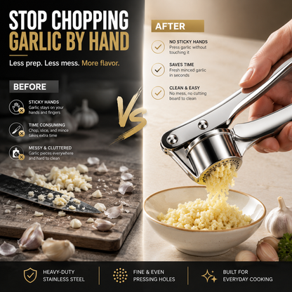 🔥 50% OFF Heavy-Duty Garlic Press 🧄 Easy Squeeze & Fast Mincing