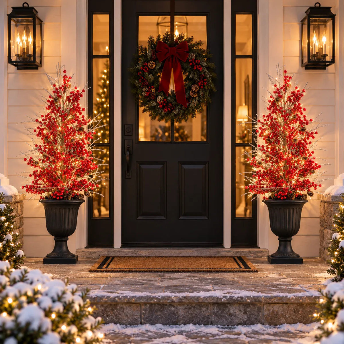 Pre-Lit Frosted Red Berry Christmas Urn Filler