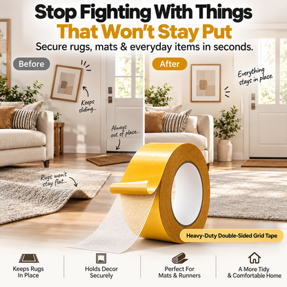 🔥 49% OFF Heavy-Duty Double-Sided Grid Tape 🏠 Strong Removable Carpet Tape