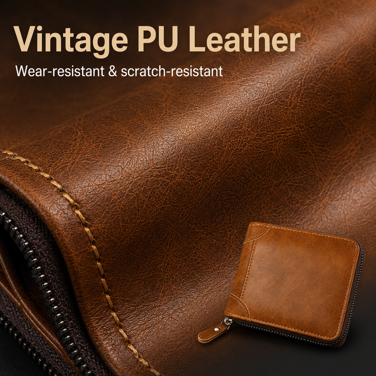 💼 Vintage Zip-Around Men's Wallet - Compact PU Leather Bifold Wallet