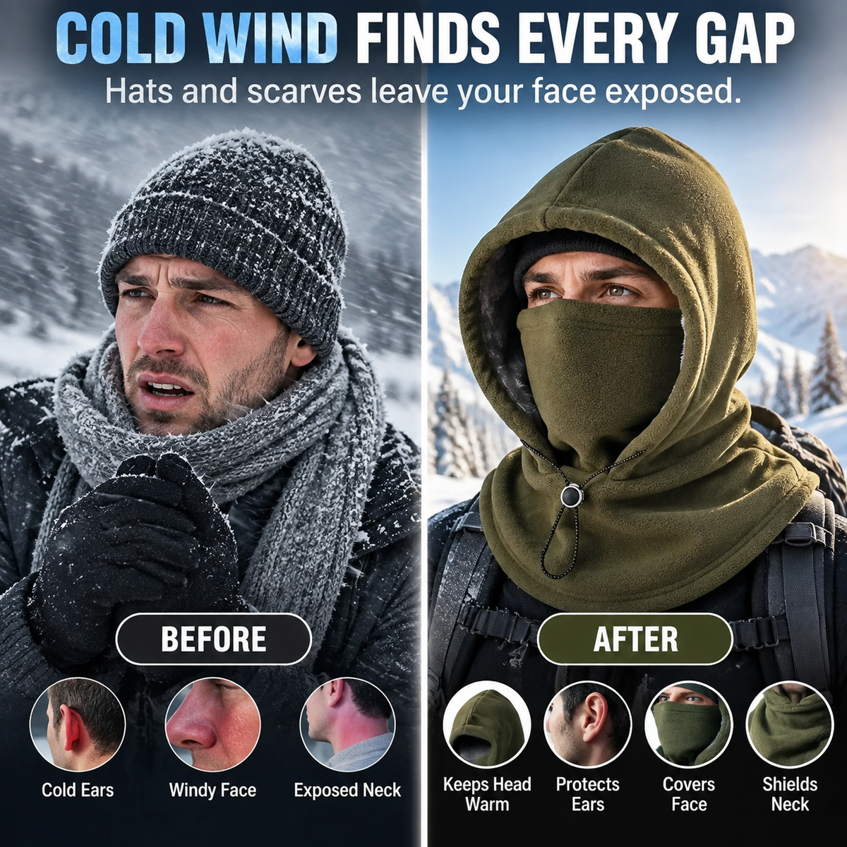 ❄️ 3-in-1 Thermal Fleece Balaclava Hood | Windproof Neck & Face Warmer 🏂