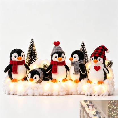 🐧 5-Piece Lighted Penguin Christmas Staircase Railing Decoration with Snowy Trees 🎄