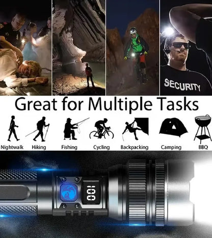 ⏰ LAST DAY 50% OFF 🔦 High-Power Rechargeable Zoom Flashlight – 2000LM, Power Bank & Digital Battery Display