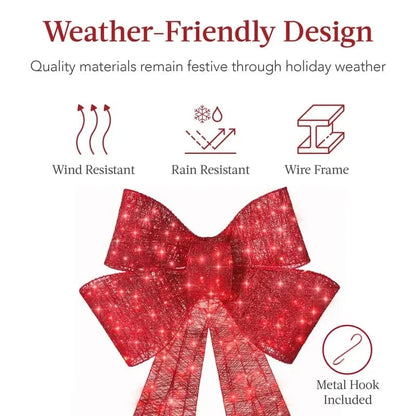 💯🎀 24″–48″ Giant Lighted Christmas Bow – Red LED Outdoor Decoration with 8 Modes & Timer