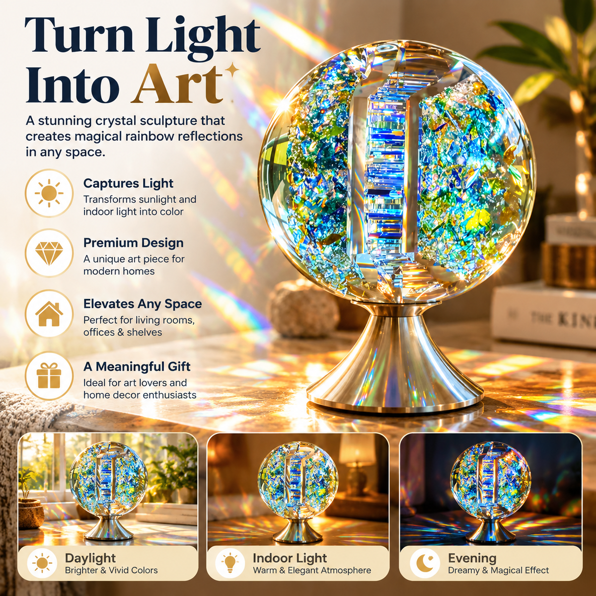 🌈 Crystal Rainbow Light Sculpture ✨ Magical Sunlight Reflections & Elegant Glass Home Decor