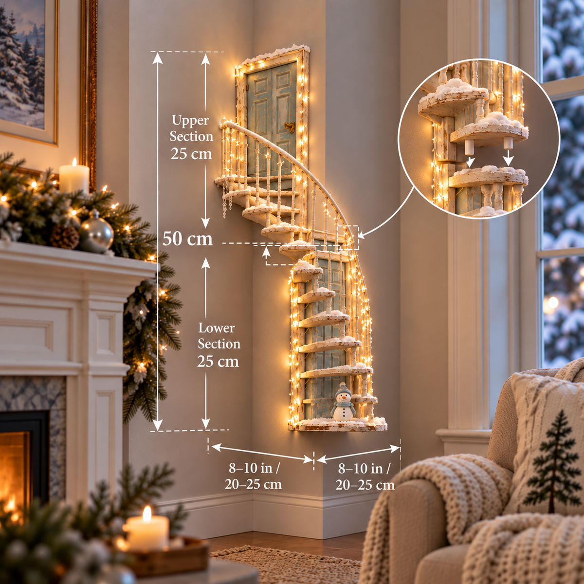 Lighted Winter Fairy Door Staircase Wall Decor 🧚‍♀️❄️ – Enchanted Christmas Wall Art