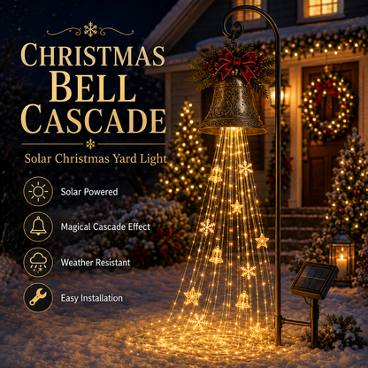 🎄 50% OFF 🔔 Solar Christmas Bell Cascade Light – Magical Golden Yard Glow ✨